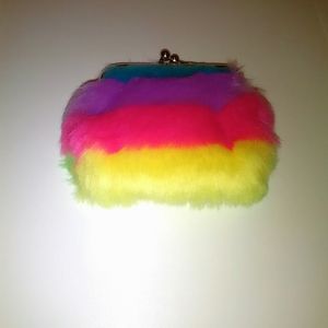 Rainbow fuzzy coin purse